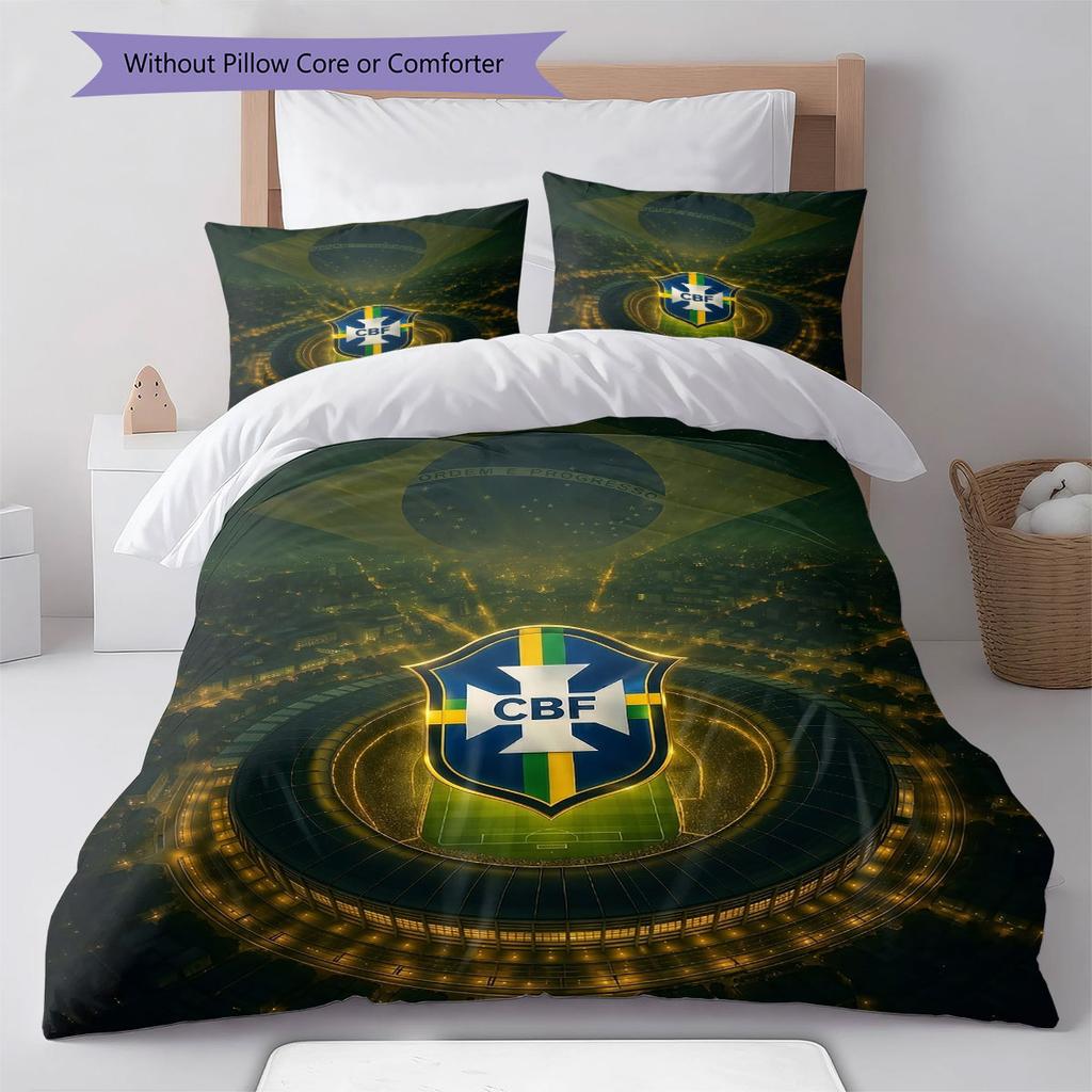 Brazil National Football Team Pattern Bedding,Quilt Set Quilt Cover Pillowcase Home Birthday Gift(1 * duvet cover + 2 * pillowcase, without core)