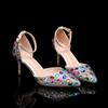 Fashion Star Style Luxury Rhinestones Mixed Color Women Pumps Fashion Pointed Toe Ankle Strap High Heels Spring Summer Party Dress Shoes