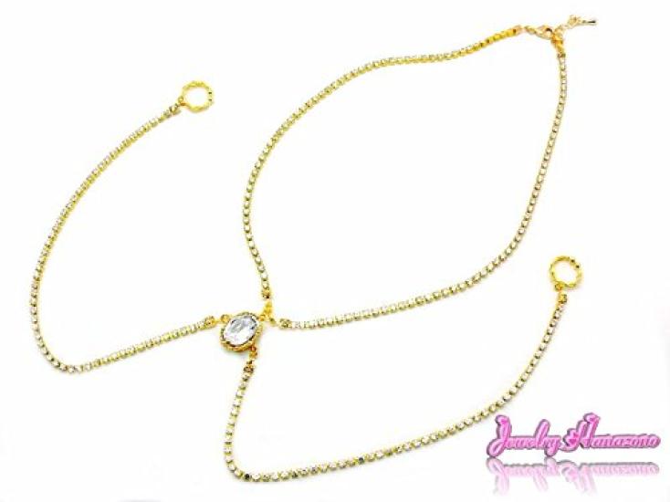 Hanazono Jewelry Owalny Zamknięty Naszyjnik na Sutek z Diamentową Alejką z Kryształem i Złotem, Akcesorium na Sutek, Pierścień na Sutek, Naszyjnik na Sutek, Dekolt,