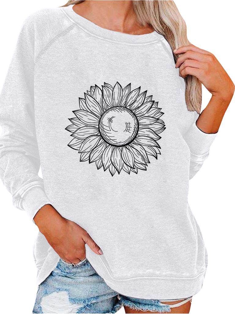 Female Spring/Fall Sweatshirt Fashion Print Top Women's Oversized Pullover Sweatshirt Versatile Top