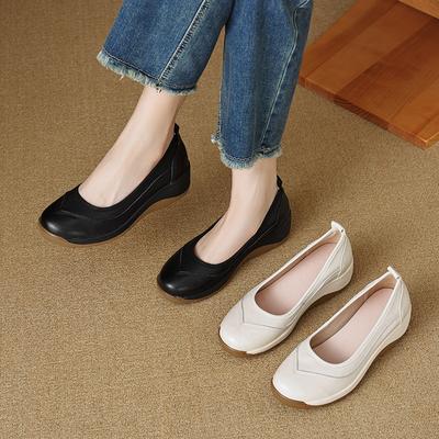 Escarpins à talons compensés bas pour femmes, bout rond, mocassins confortables à enfiler, chaussures de travail décontractées pour le bureau, chaussures de travail à plateforme respirantes