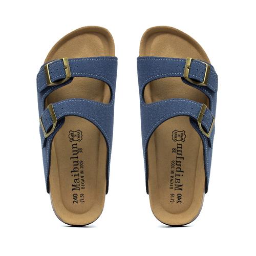 Fashion 2025 New Summer Men's Cork Slippers Suede Leather Mule Clogs Slippers Man Soft Cork Two Buckle Beach Slides Footwear for Men 45