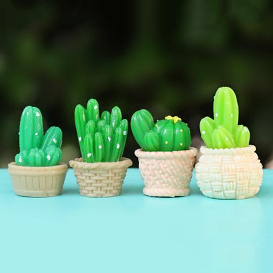 Mini Artificial Cactus Plants in Pot Miniature Potted Green Cactus Figurine for DIY Micro Landscape Fairy Garden Accessories Plant Pots Bonsai Crafts