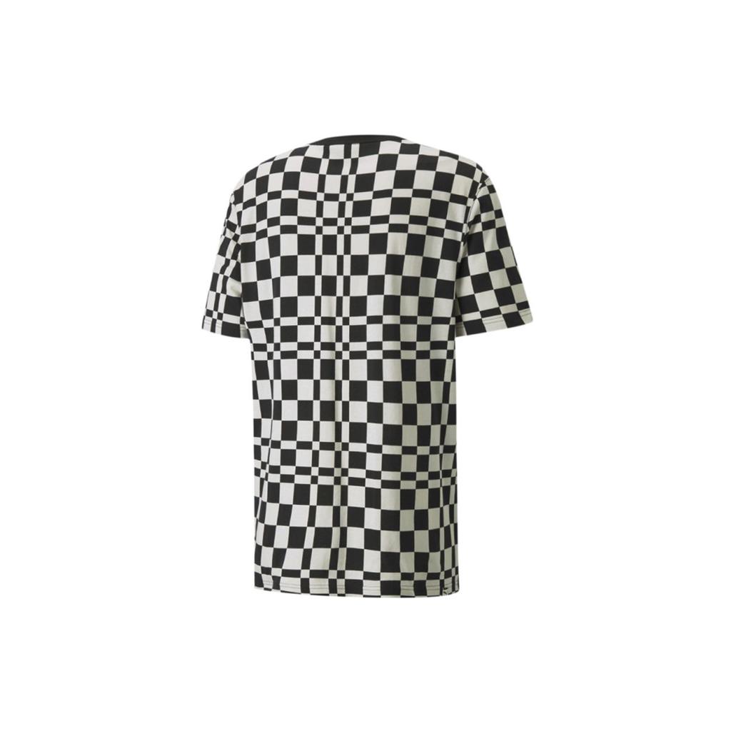 Puma Irregular Color Block Sports Checkered Crew Neck Short Sleeve T-Shirt Men Tops Black 533033-01
