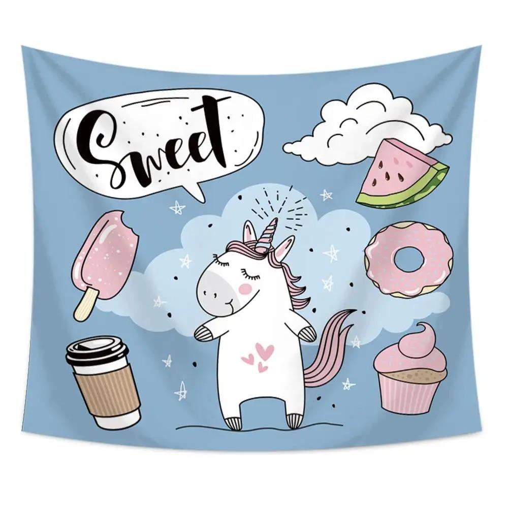 Cartoon Unicorn Print Tapestry Office Living Room Tapestry Home Wall Decoration Tapestry