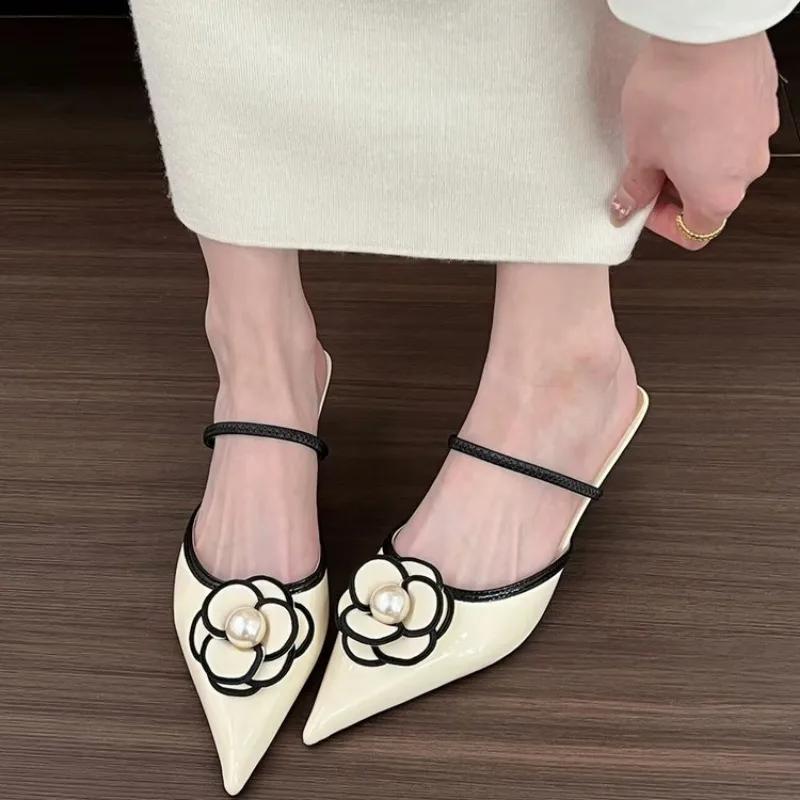 Flower High Heels Women Luxury Designer Sandals Female Summer Elegant Fashion Pumps Woman Flower Mule Slippers Shoes for Women