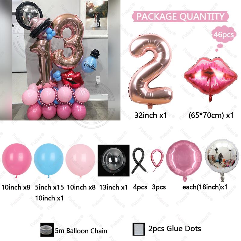 

Hot Pink Rose Gold Balloon with 32inch Number Red Lipstick Foil Balloon for Valentine s Day Girl Wedding Birthday Decoration As The Picture