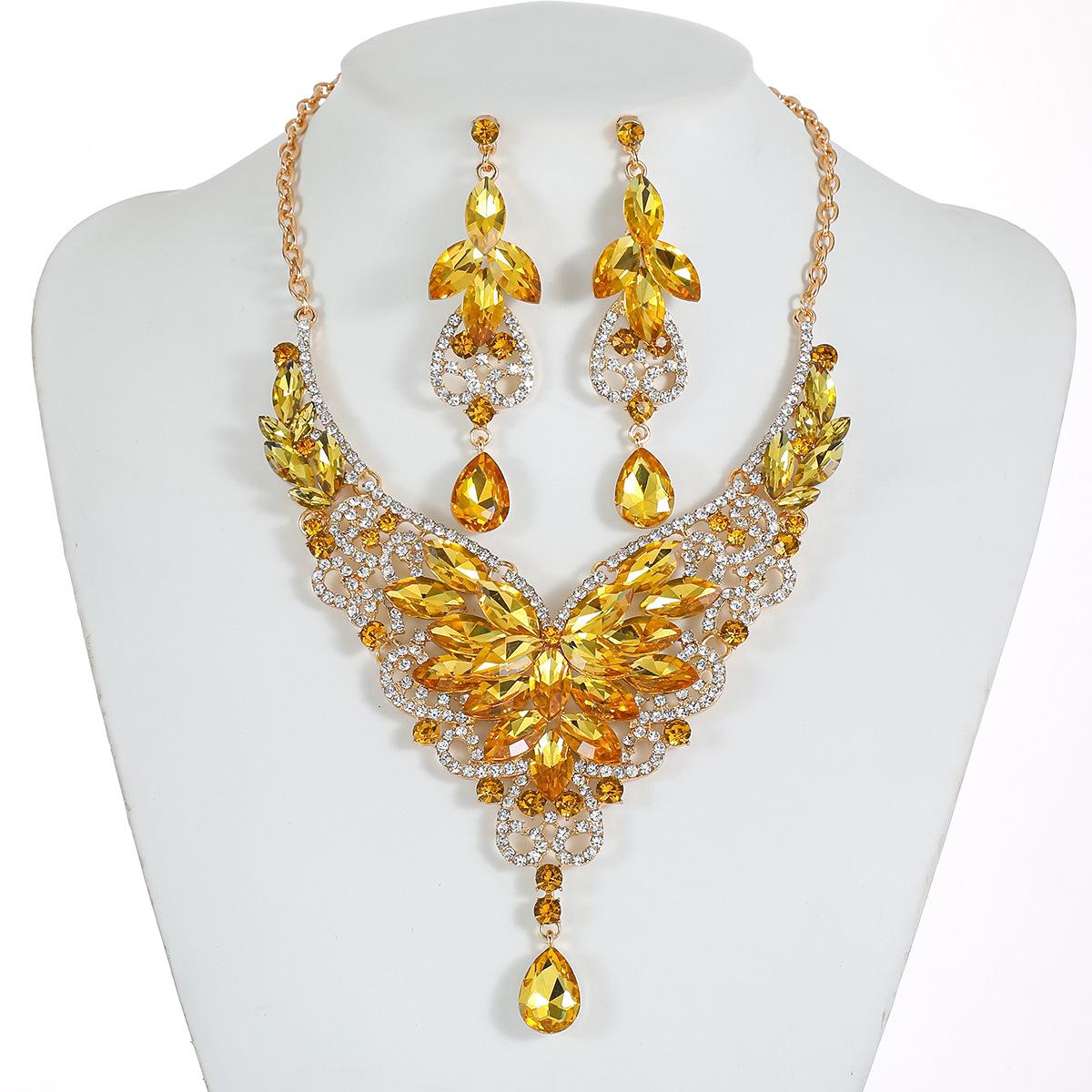 

Комплекты украшений для невесты со стразами для женщин, колье-капля с цветком, серьги, свадебное платье, свадебные аксессуары золотой