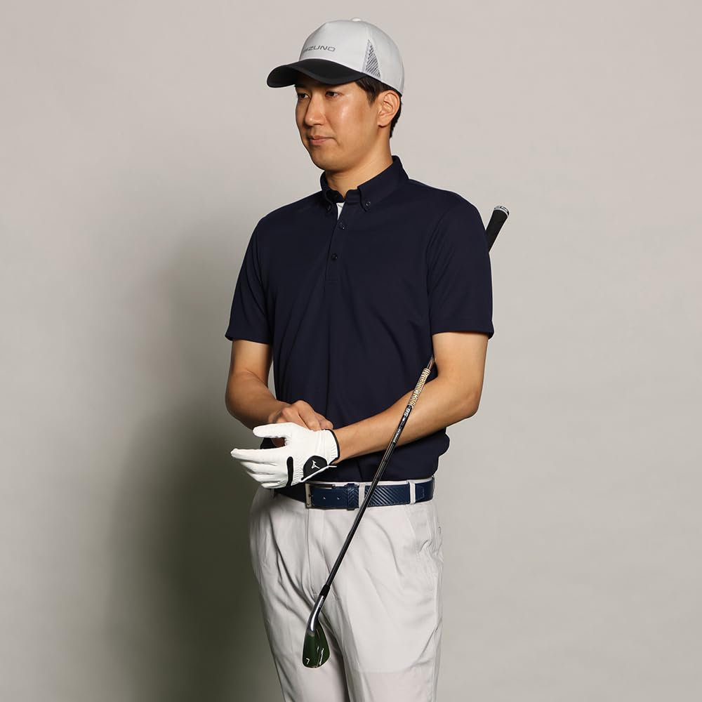 Mizuno Pure Hyper E2JAB090 Navy Short Sleeve Polo for and Everyday and Men's Shirt, Moisture-Wicking, Quick-Drying, Sports, Golf, Use, Antibacterial,