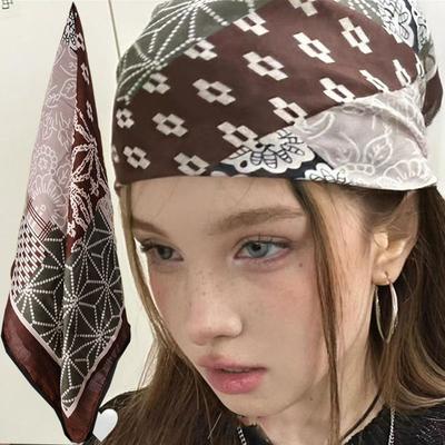 Neuer grüner Kaschmir-Print Haar-Schal Retro Dünner Imitationsseide Damen-Schal Mode Frühling Sommer Vielseitiges Tuch Kopftuch Schals