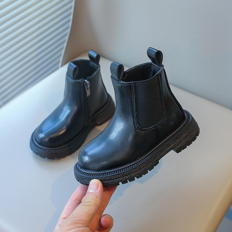 

Kids Chelsea Boots Classic for Boys Girls Toddlers Children Rubber Boots Ankle High with Zipper Non-slip Autumn Winter 21 чорний