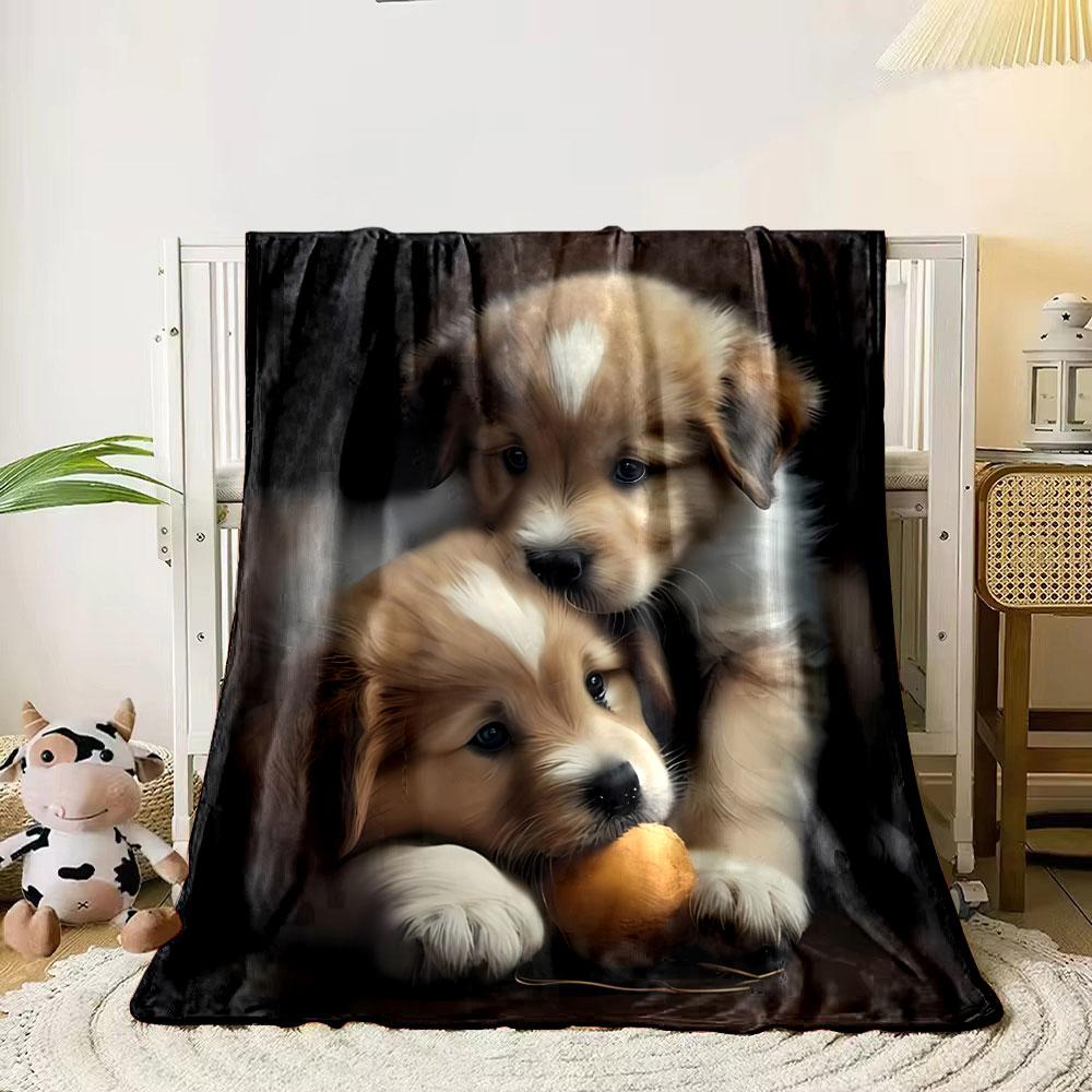 Adorable Puppy Print Flannel Blanket bedroom Blanket for Livingroom Couch lunch break Soft throw for Friend's festival Gift