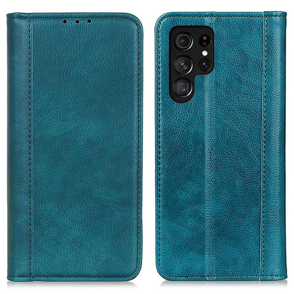 

For Samsung Galaxy S25 Ultra Stand Case Split Leather Litchi Texture Wallet Phone Cover Green