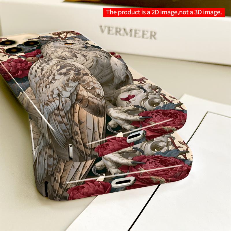 2DFlat Owl with Roses and Skull All inclusive film hard iPhone case, compatible with iPhone 18 Pro Max 17 16 15 14 13 12 11