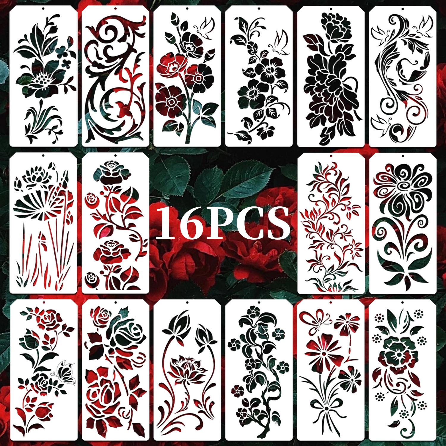 

16PC Geometric Floral Stencil Set for DIY Art Crafts, Doodle Sketching Handmade Projects - Reusable Templates for Artists Adults