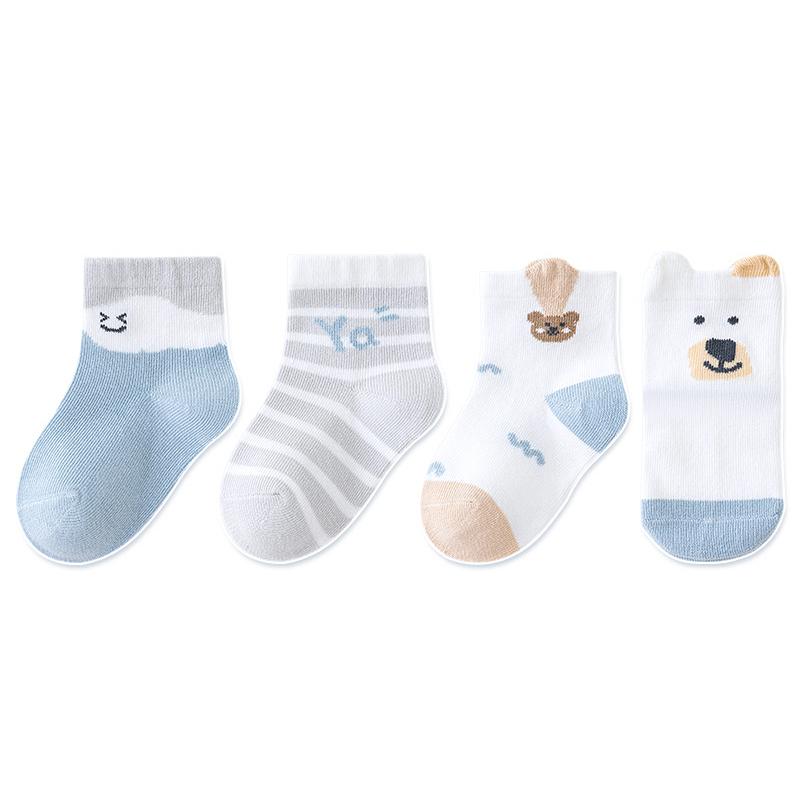 4Pairs Autumn Winter Baby Socks Class A Newborns Loose Mouth Socks 0-3year Infant Mid Tube Stockings Cartoon Bear Kids Footwear
