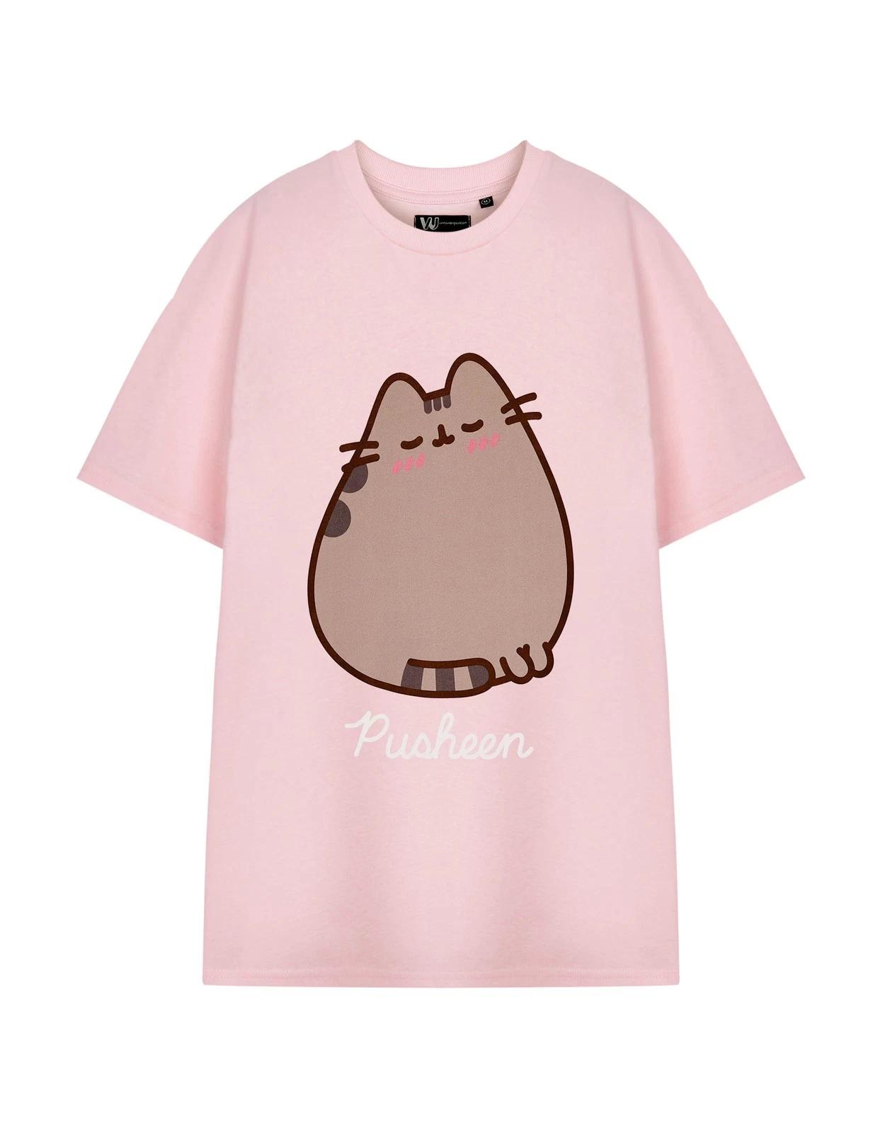 

Pusheen Pink Blush Womens Short Sleeved 100% Cotton T-shirt Mens Tees Top Womens 4XL