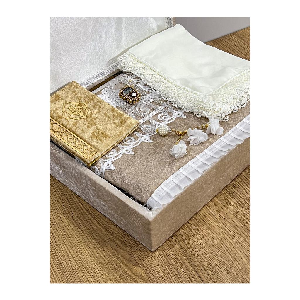 6-teiliges Samt-Gebetsteppich-Set mit Mitgift-Bundle für Braut und Bräutigam