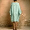 Women's Fashion Loose Fit Batwing Sleeve Dress V Neck Casual Comfortable Lightweight Fabric Pocket Detail Summer Beachwear