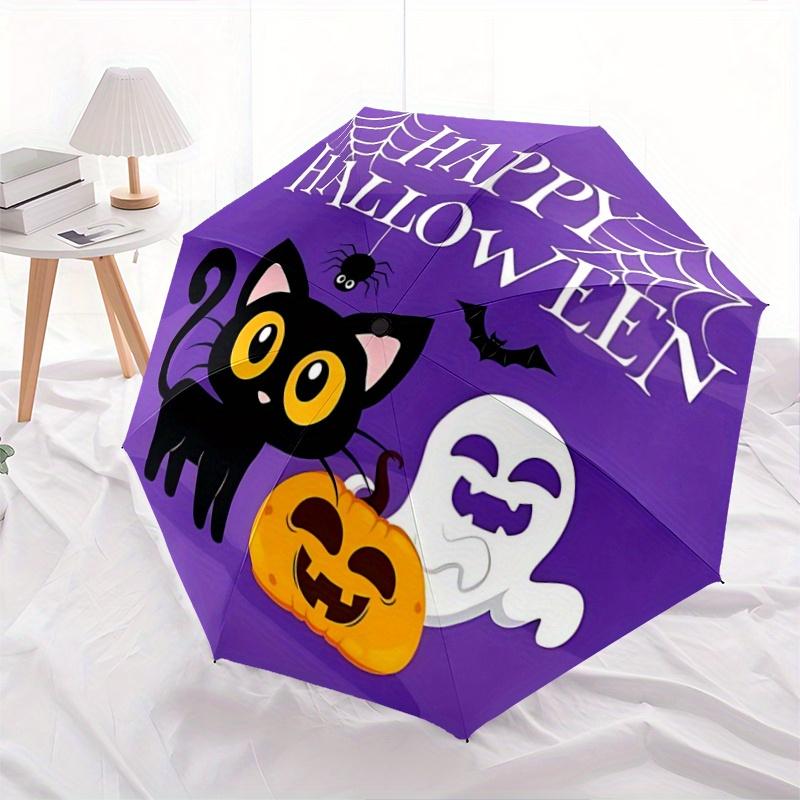 1pc Happy Halloween Cat Spider Ghost Cartoon Umbrella, Portable 3-Fold Compact Umbrella, Suitable for Camping, Hiking and Travel, Ideal Easter Bi