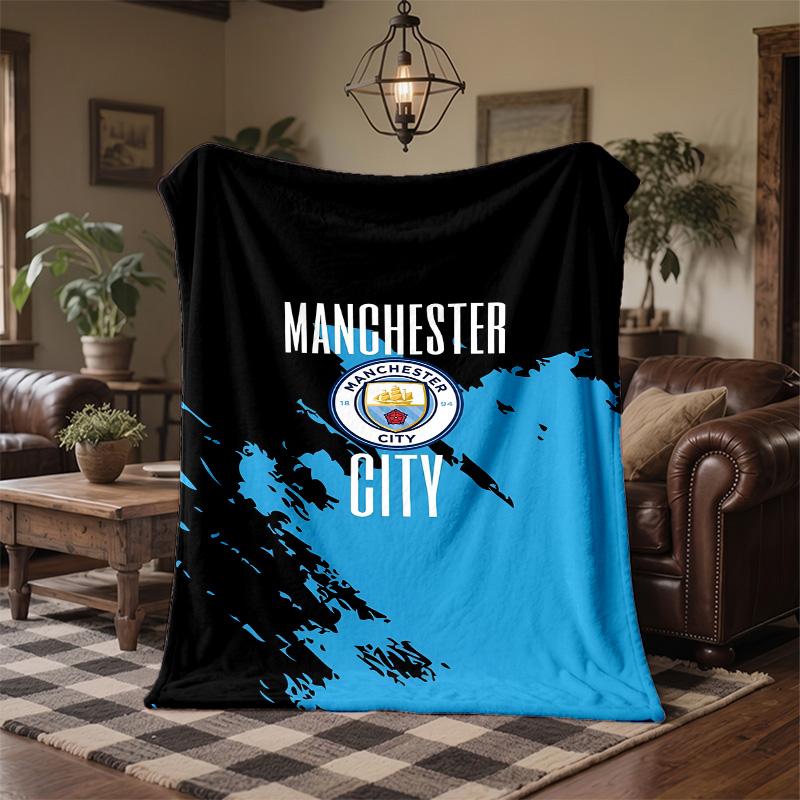 Manchester City Print Flannel Blanket Soft Warm Sofa Bed Throw Blanket For Home Office Bedroom