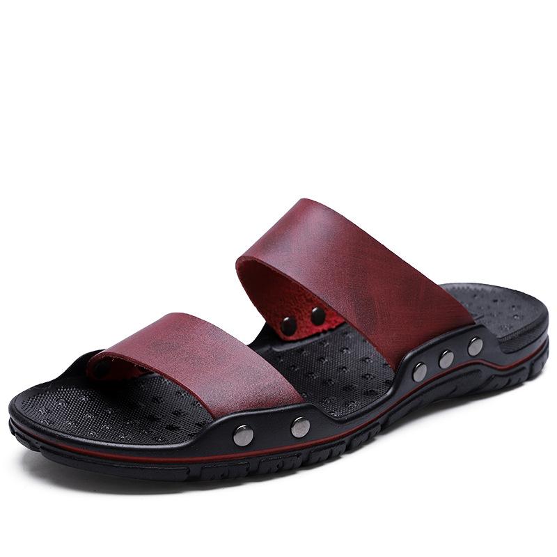 Coole Hausschuhe Sommer Herren Übergröße 48 Rindsleder Strandschuhe 46 rutschfest Ein-Wort-Pantoletten Rindsleder verschleißfeste Hausschuhe