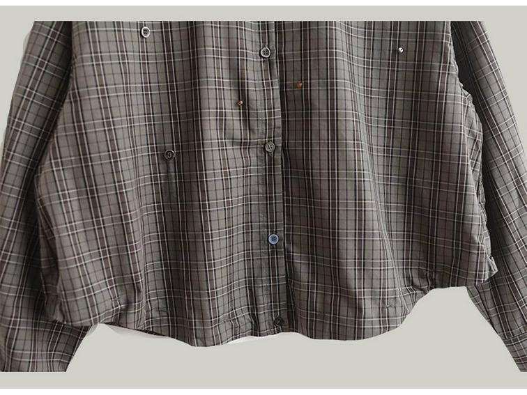 Women's Retro Plaid Color Block Button-Down Long Sleeve Shirt - 2025 Autumn/Winter Loose Fit Slimming Casual Top