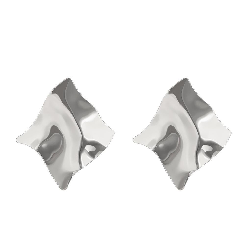 Vintage Titanium Steel Geometric Earrings: European & American Retro Style, Smooth Irregular Pleated Design