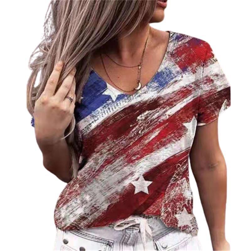 V-neck T Shirts Short Sleeved Multi-color Loose T-shirt for Women Street 3D Printed Tees
