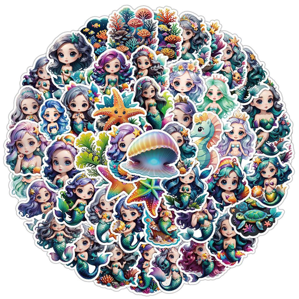 50/100 Cartoon Ocean Graffiti Stickers for Notebooks, Phones, Bottles, Waterproof Journals