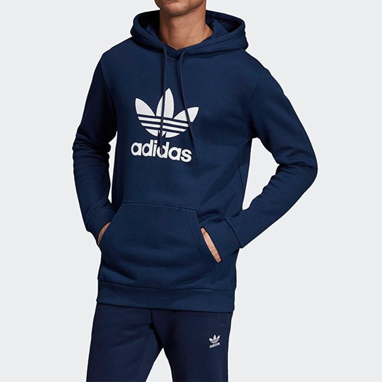 Adidas Originals Trefoil Long Sleeve Hoodie Casual Daily Sweatshirt Men Lake-Blue EJ9682