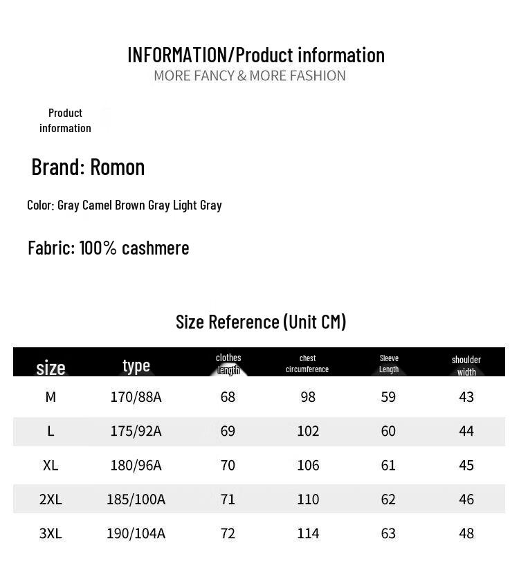 ROMON Men's Solid Color Round Neck Cashmere Sweater