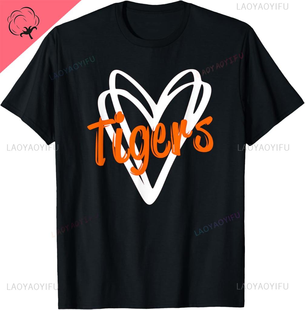 Tigri Scuola Sportiva Tifoso Spirito di Squadra Mascotte Carino Maglietta Cotone Stampa Design Originale Regali Magliette Coppia Camisas Streetwear