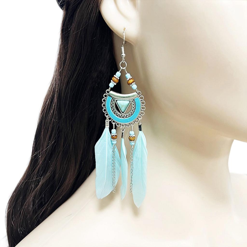 Elegant Feathers Drop Earrings With Moving Tassel Design Perfect For Parties And Daily Wear