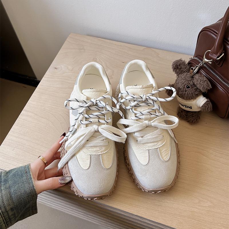 Color Matching Thick-soled Versatile Inner Height-increasing Spring Lace-up Round Head Casual Shoes