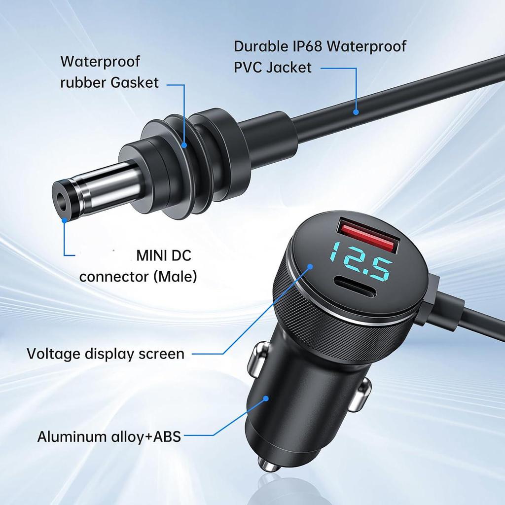 Ethernet Mini 3-in-1 Digital Display Car Cigarette Lighter DC Power Cord (3M)