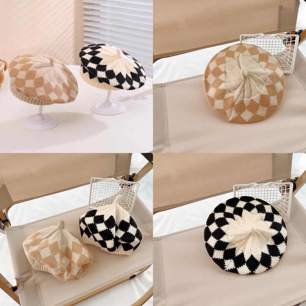 Trendy Toddler Wool Beret Hat With Short Brim For Girls Warm Windproof Knit Cap Black Beige