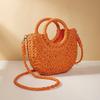 Handwoven Straw Rattan Half-Moon Bag - Women’s Large Capacity Hollow Out Crossbody Beach Shoulder Bag with Half-Round Design