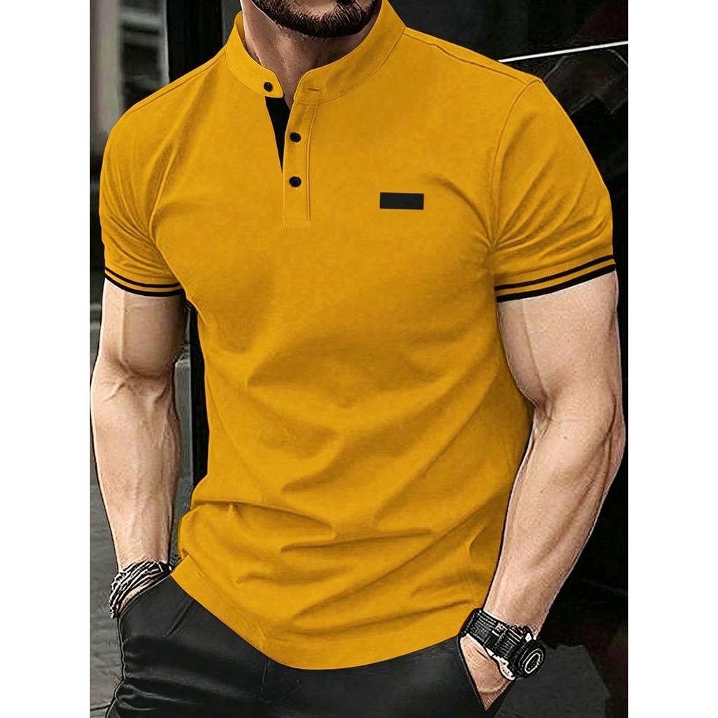 Stylish Gradient Striped Short-sleeve Polo Shirt, Ideal for Casual Daily Wear.