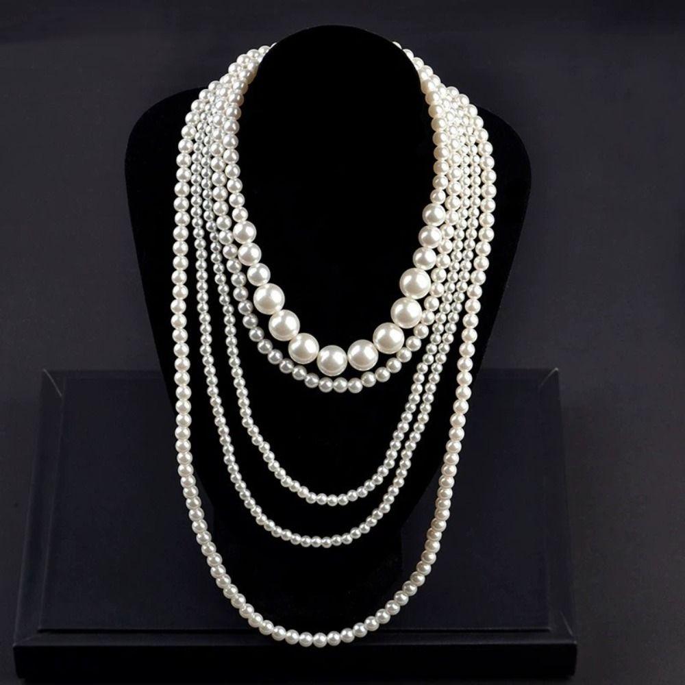 Luxury Pearl Beaded Necklaces Charms Exaggerated Necklaces Elegant Multi Layer Necklaces  Women