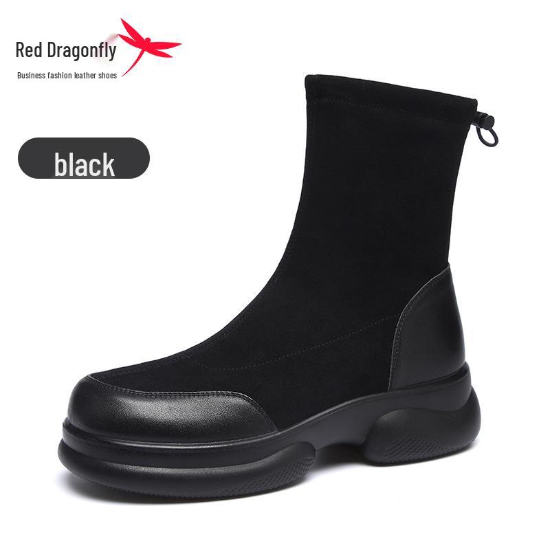 Red Dragonfly 2024 Women s Thick-Soled Elastic Sock Boots - Slimming Short Boots for Early Autumn  Spring 38 чёрный