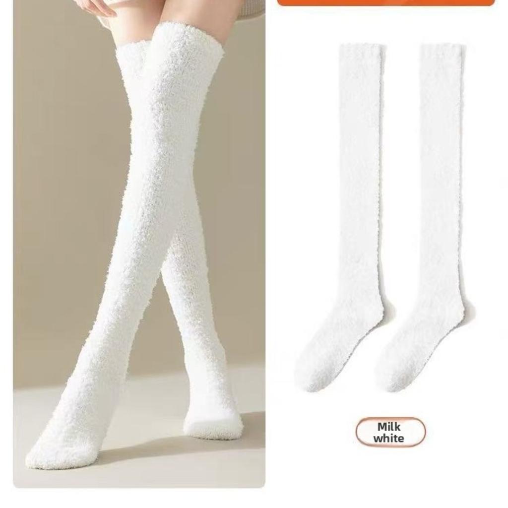 10-1 Pairs Thickened and Warm Over Knee Socks for Autumn and Winter, Thigh Socks for Home Use, Plush Sleep Socks, Coral Fleece Stockings, Knee Pads