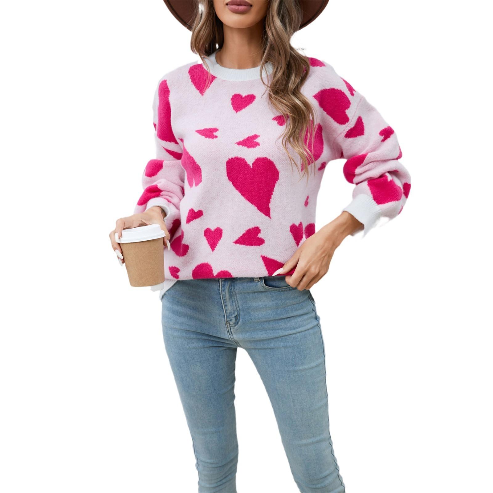 

Женский свободный повседневный модный свитер с круглым вырезом и сердечком, вязаный свитер-рубашка XL белый