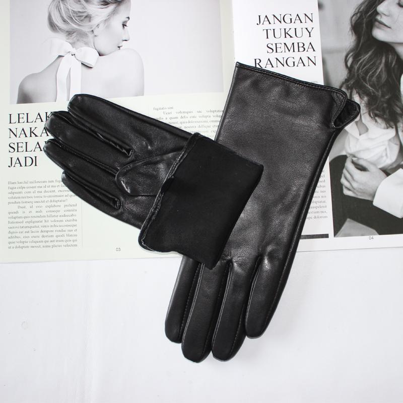 

New Ladies Sheepskin Gloves Outdoor Riding Solid Color Thin Single Leather Unlined Black Silk Lining Driving Gloves 8.5