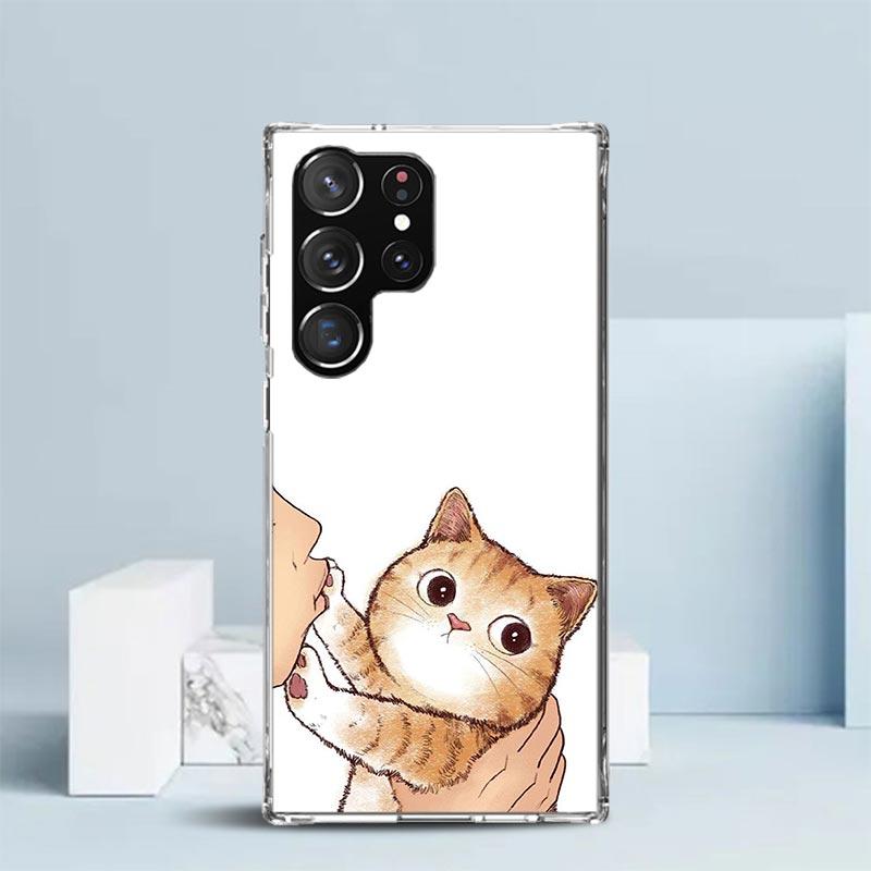 Kiss Lovely Cat Kitten Phone Case For Samsung Galaxy S24 S25 Edge S26 Ultra S22 S23 Plus S21 + S20 FE Soft TPU Back Cover Galaxy