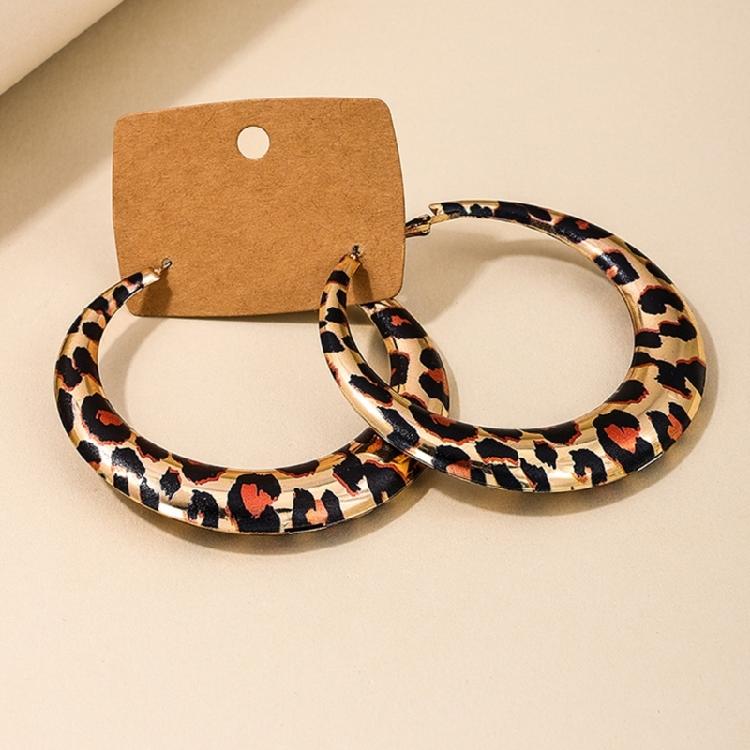 Contemporary Leopard Print Circula Studs Unique Geometric Leopard Print Earrings Charm for Party Date Outfit Enhancement