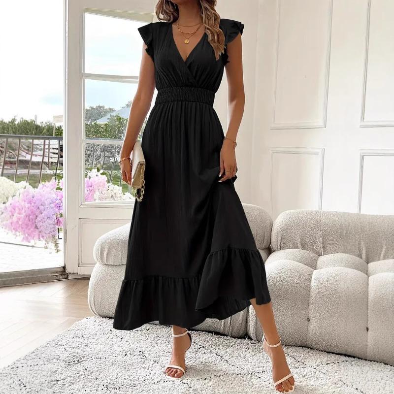 QICED Fashion Summer Spring Short Sleeve V-Neck Casual Dresses