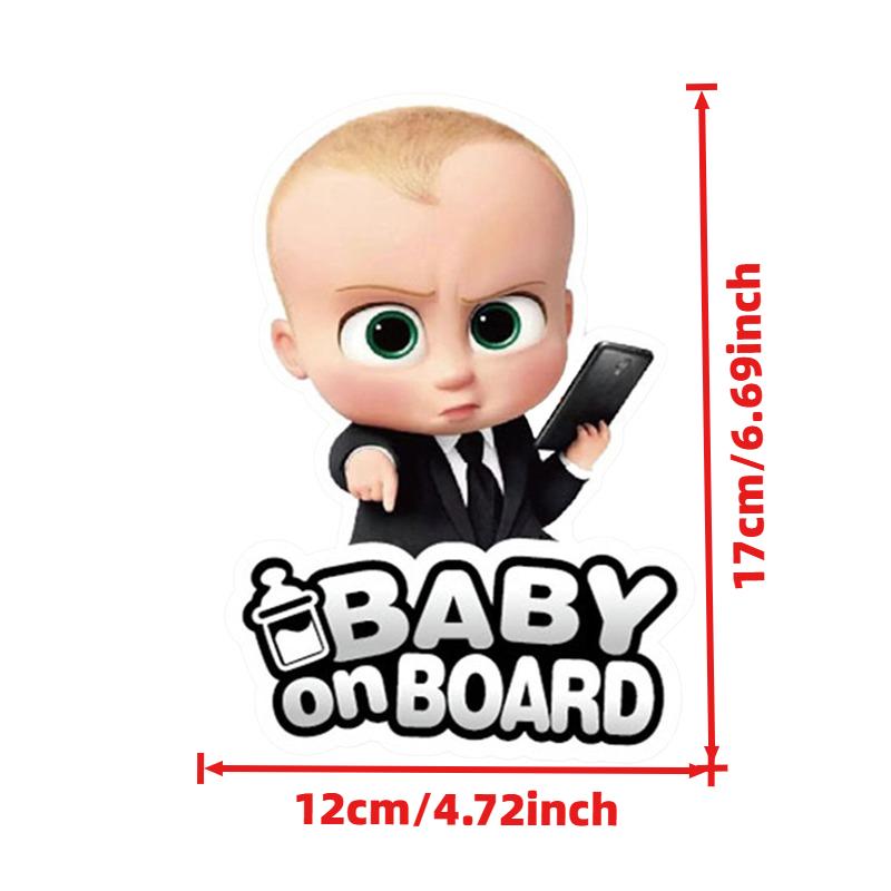 Adesivo Divertente Boss Baby Bambino a Bordo, Decalcomania in Vinile Impermeabile, Decorazione Cartoon di Avviso di Sicurezza per Paraurti Finestrino Auto