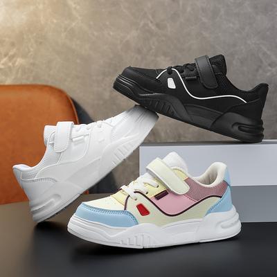 Children's Fashionable and Convenient Velcro Casual Sports Shoes Thick Soled Height Increasing Casual Board Shoes White Shoes