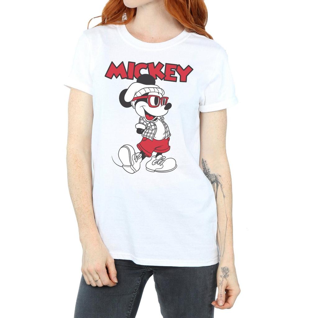 Disney Womens/Ladies Mickey Mouse Hipster Cotton Boyfriend T-Shirt